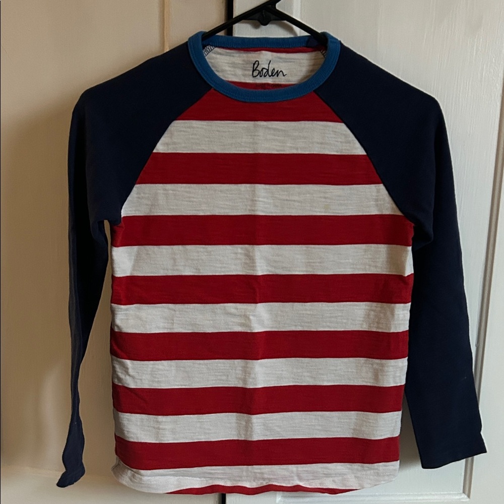 Boden Kids Red and White Striped Long Sleeve Tee